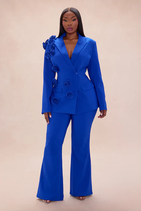 Ensemble de pantalon blazer à applique florale Arden - Royal