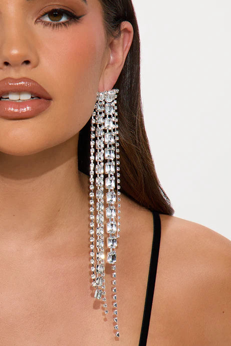 Boucles d'oreilles pendantes en strass de pluie - Argent