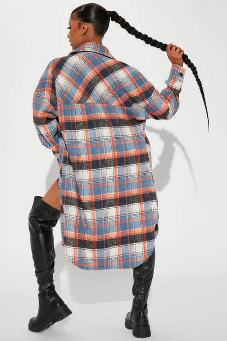 Get Lost Plaid Shacket - Orange/combo