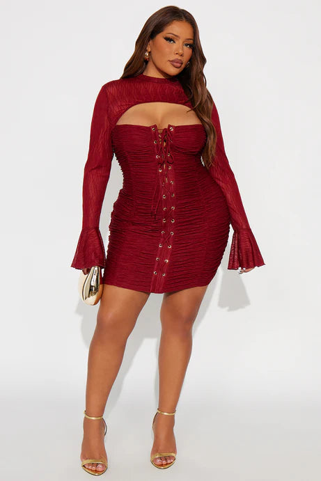 Mini-robe en maille à lacets Kaity - Vin