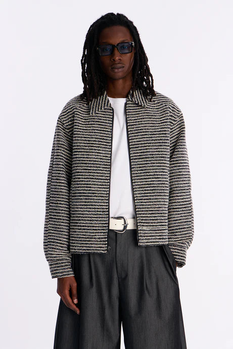 Blouson aviateur en tweed court décontracté - Gris