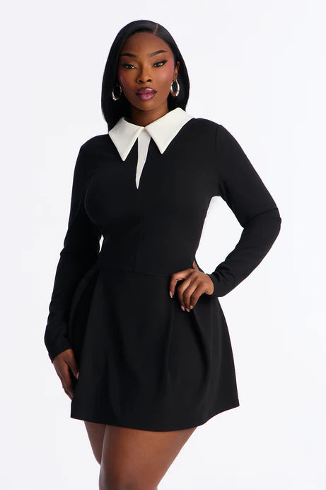 Mini-robe plissée à manches longues Giavanna - Noir/Blanc