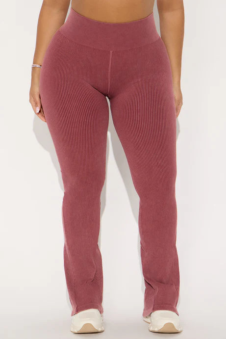 Pantalon évasé sans couture côtelé Mia - Sangria