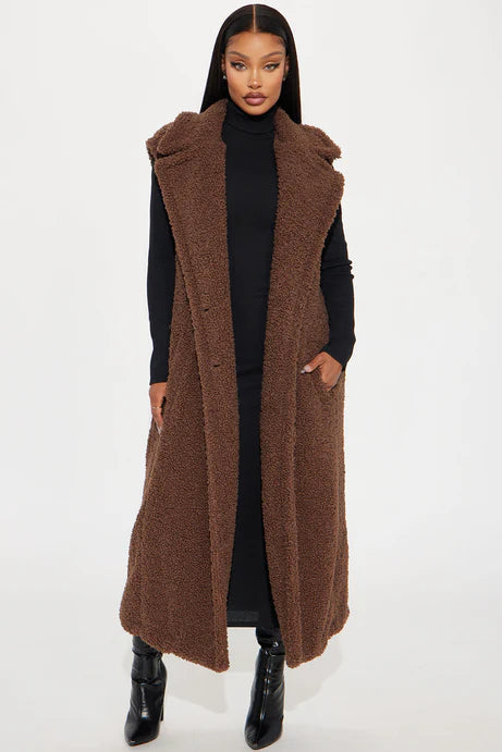 Comme un gilet long Teddy Sherpa - Chocolat
