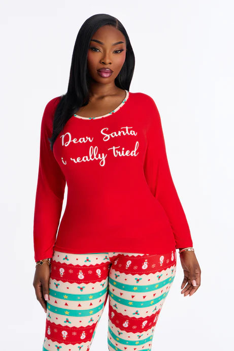 Cher Père Noël, j'ai essayé l'ensemble de jogging PJ à manches longues - Rouge/combo