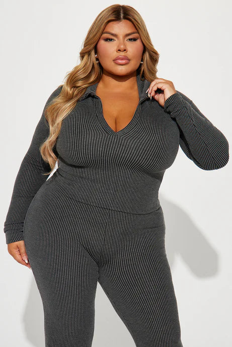 Ensemble à manches longues côtelés Josie - Charbon de bois