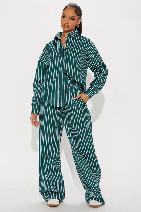Ensemble de pantalons à jambes larges à rayures Sara - Vert