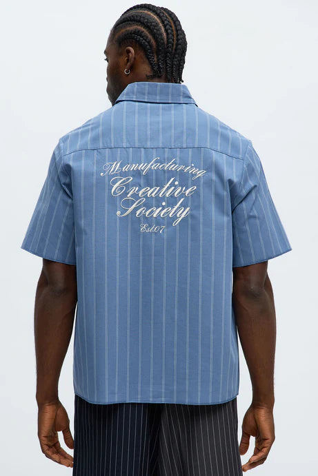 Chemise boutonnée Creative Society Raw Hem Mechanic - Bleu