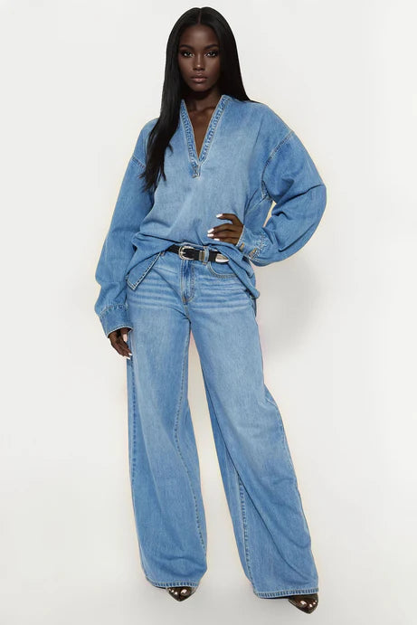 Ensemble de pantalons pour bébé en jean bleu - Lavage moyen