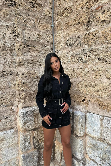 Mini-robe en jean Stephanie - Noir