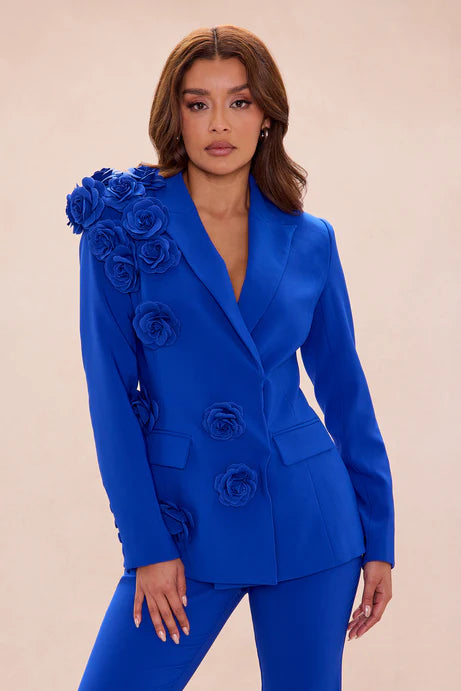 Ensemble de pantalon blazer à applique florale Arden - Royal