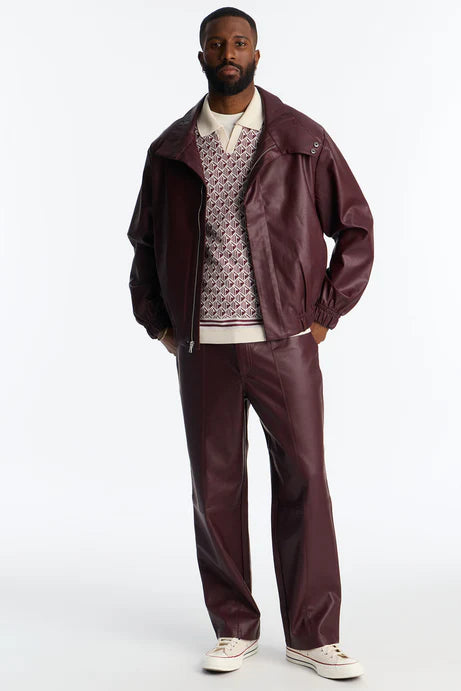 Blouson aviateur en faux cuir texturé illimité - Bourgogne