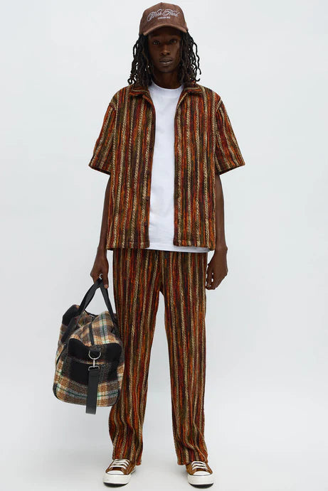 Chemise à manches courtes à col fermé en fil mélangé - Marron/combo