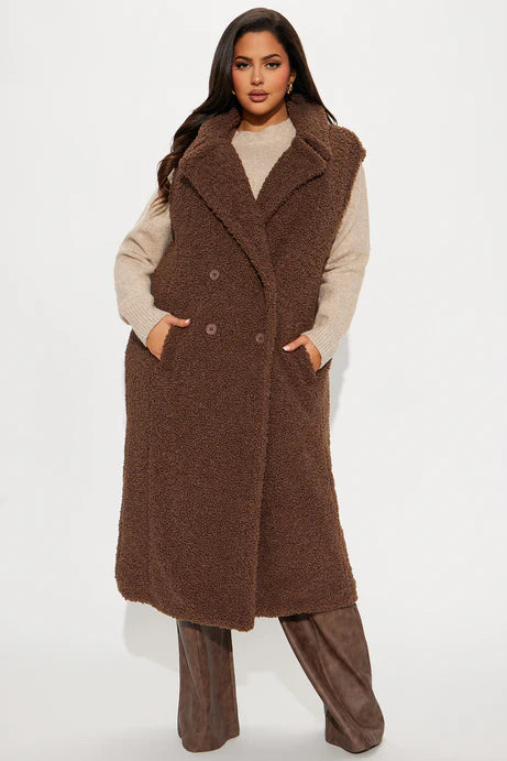 Comme un gilet long Teddy Sherpa - Chocolat