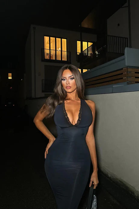 Robe mi-longue en dentelle Love Or Lust - Noir