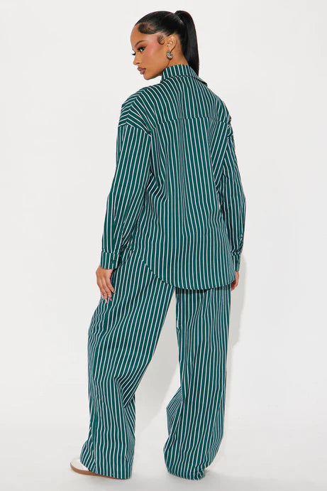 Ensemble de pantalons à jambes larges à rayures Sara - Vert