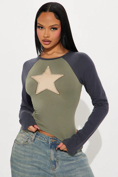 T-shirt à manches longues Raglan StarStruck - Olive