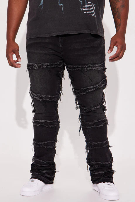 À propos du jean évasé skinny Stacked Fray - Noir Wash