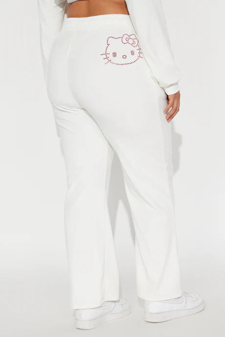 Pantalon en velours strass Hello Kitty - Blanc
