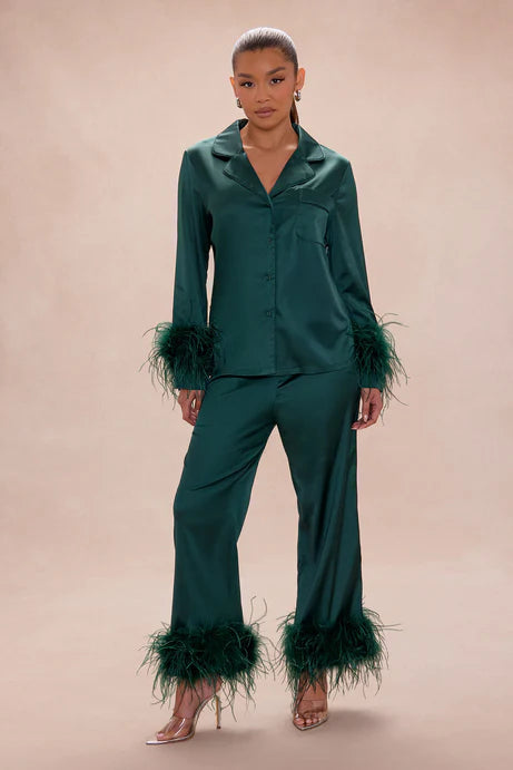 Ensemble de pantalons en satin à plumes Alexandra - Hunter