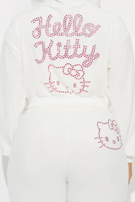 Sweat à capuche zippé en velours strass Hello Kitty - Blanc