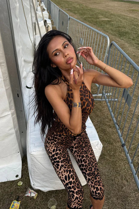 Leggings Capri à bordure en dentelle Florentina - Marron/combo