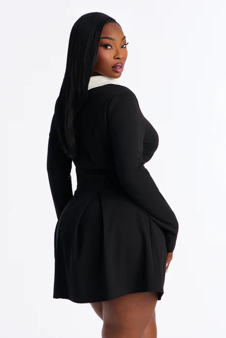 Mini-robe plissée à manches longues Giavanna - Noir/Blanc