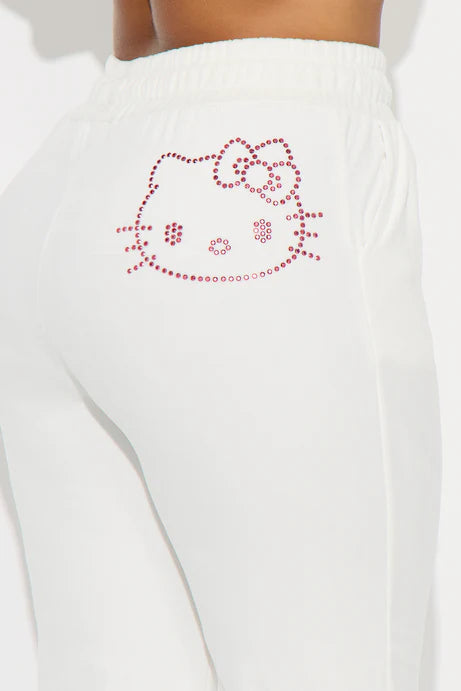 Pantalon en velours strass Hello Kitty - Blanc