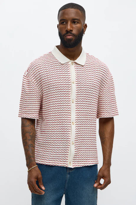 Chemise pull boutonnée à bloc de couleur coupe régulière - Crème/combo