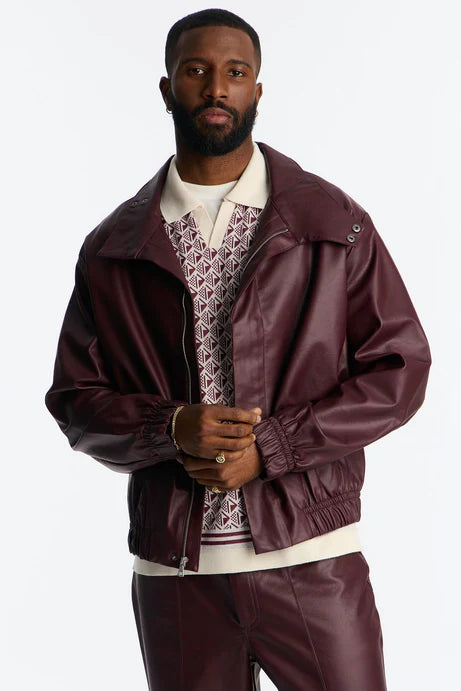 Blouson aviateur en faux cuir texturé illimité - Bourgogne