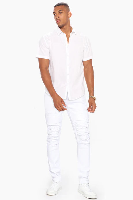 Chemise boutonnée à manches courtes Ryland - Blanc