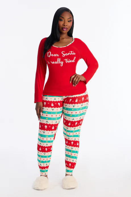 Cher Père Noël, j'ai essayé l'ensemble de jogging PJ à manches longues - Rouge/combo