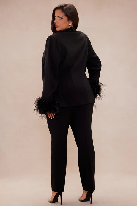 Ensemble blazer en plumes embelli Clarissa - Noir