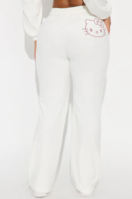 Pantalon en velours strass Hello Kitty - Blanc