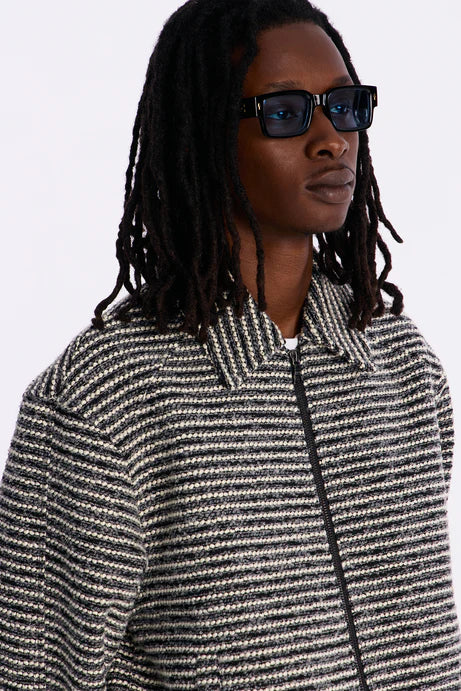 Blouson aviateur en tweed court décontracté - Gris