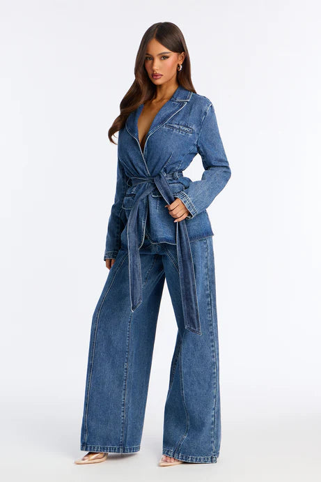 Ensemble pantalon évasé en denim Kenzie - Lavage moyen
