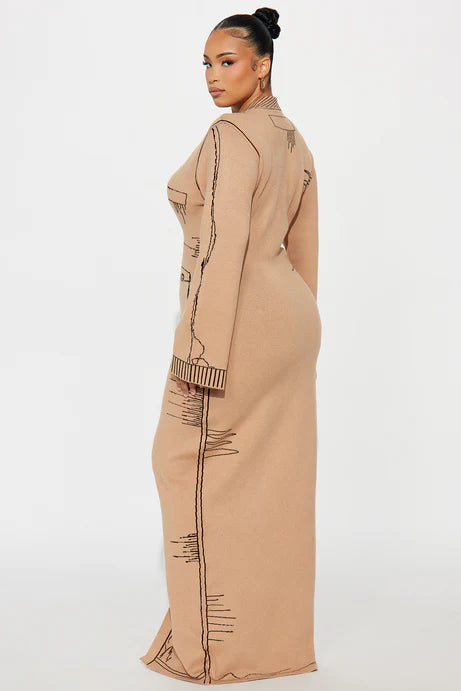 Jayne Printed Maxi Sweater Dress - Taupe/combo