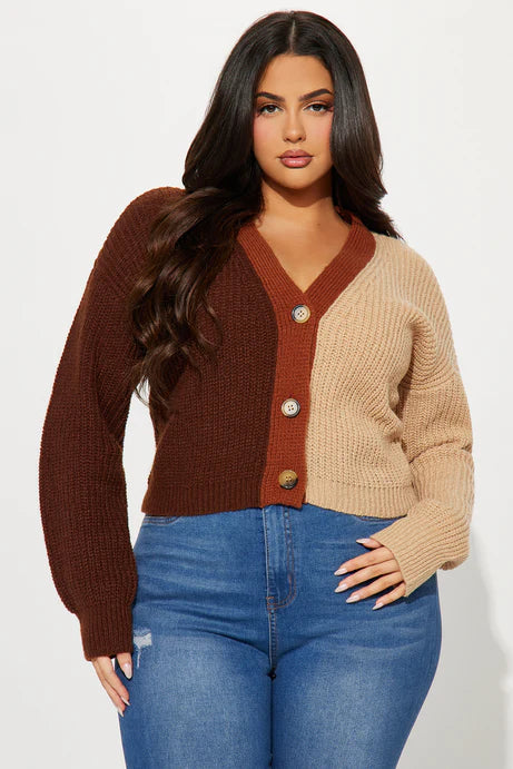 Cardigan court Katja Color Block - Marron/combo