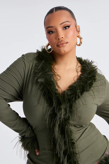 Haut à manches longues en fourrure Maude - Olive
