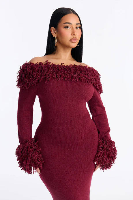 Robe longue pull Fireside Shag - Bourgogne