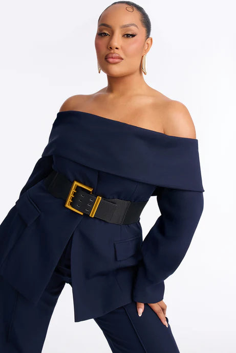 Ensemble de pantalon ceinturé à épaules dénudées Bethany - Marine