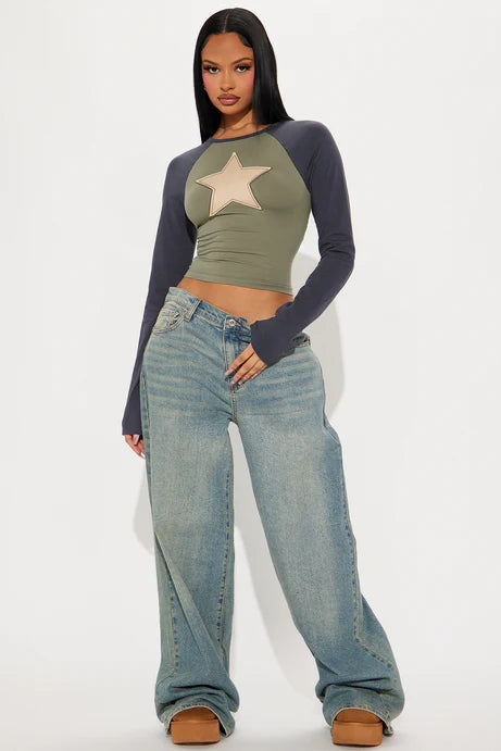 T-shirt à manches longues Raglan StarStruck - Olive