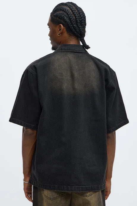 Bouton en denim délavé - Noir