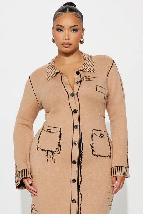 Jayne Printed Maxi Sweater Dress - Taupe/combo