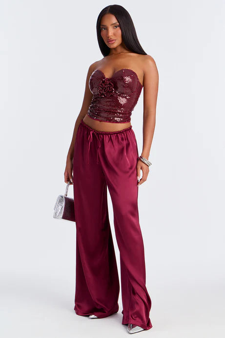 Dessus corset à paillettes Bae - Vin