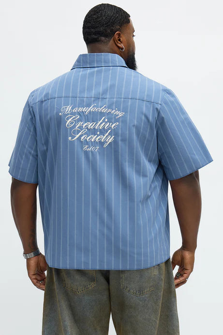 Chemise boutonnée Creative Society Raw Hem Mechanic - Bleu