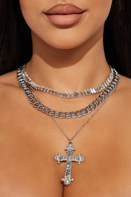 Collier Cross Your Heart Babe - Argent