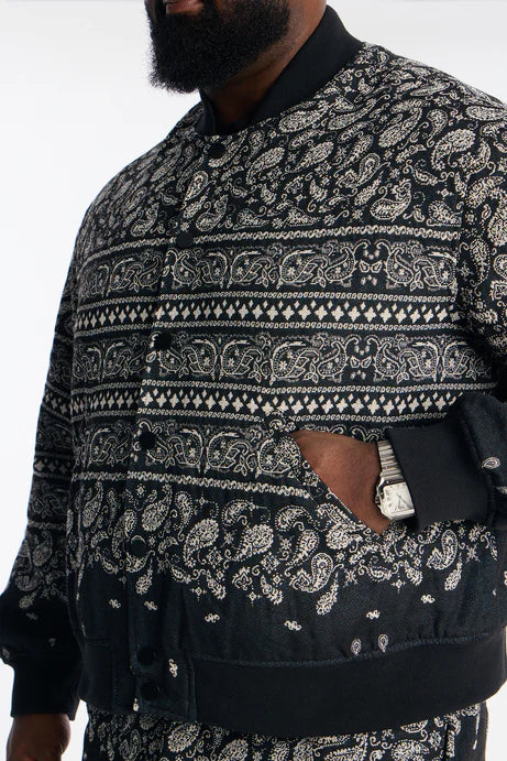Blouson aviateur Jacquard Paisley Relaxant - Noir