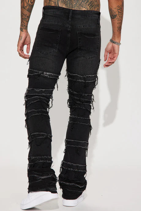 À propos du jean évasé skinny Stacked Fray - Noir Wash