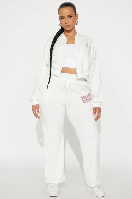 Pantalon en velours strass Hello Kitty - Blanc
